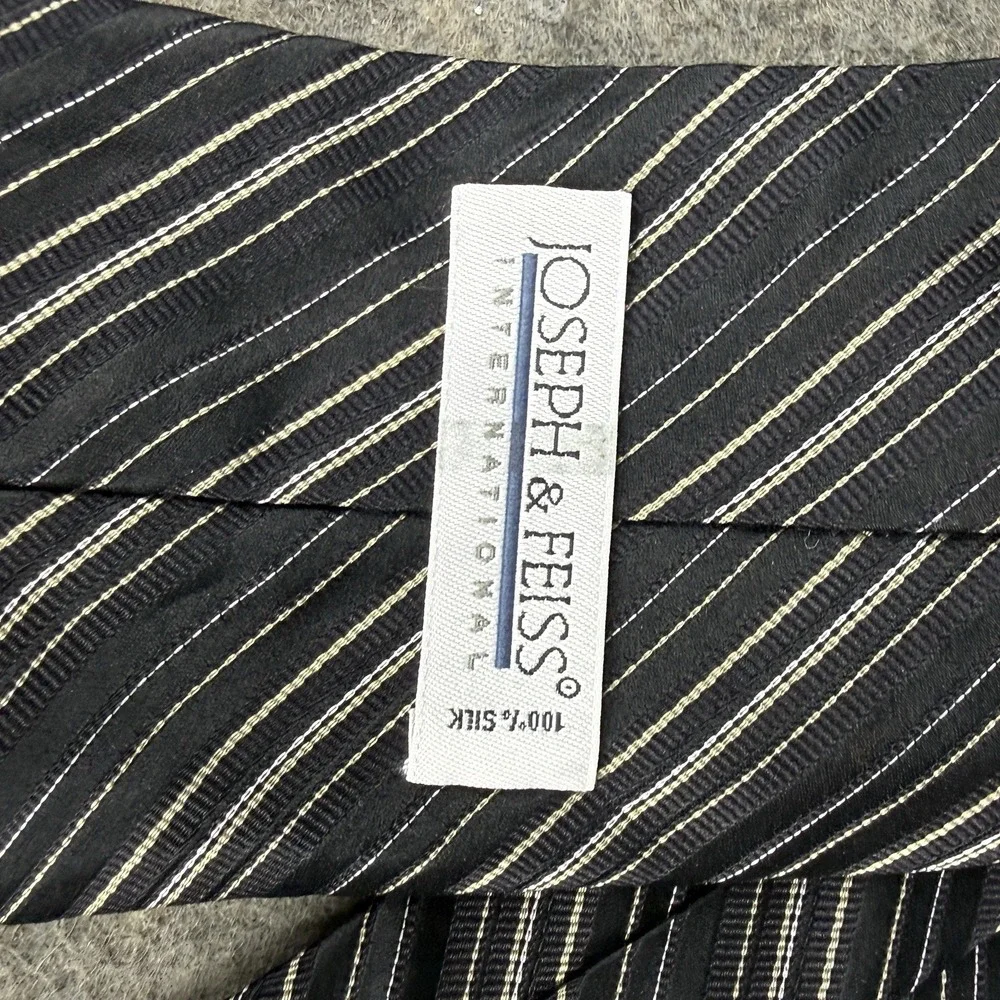Joseph‎ & Feiss International 100% SILK Necktie Black Cream Striped Extra Long